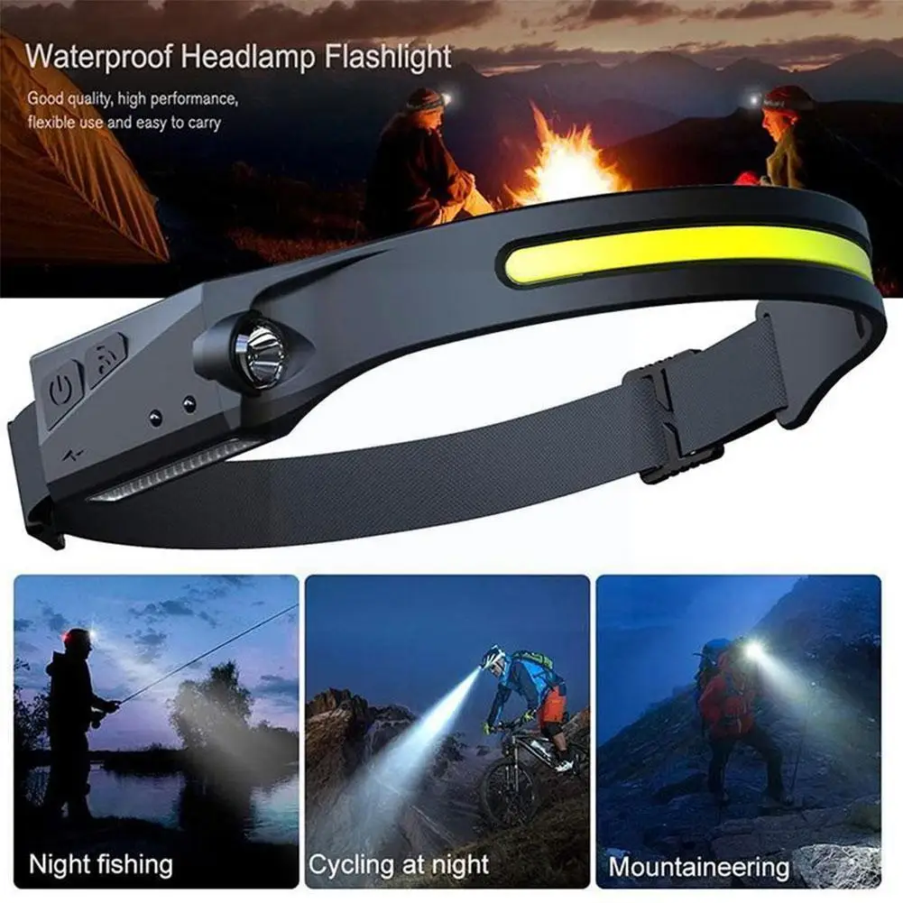 

COB Headlamp LED Head Lamp Built-in Battery Riding Rechargeable Flashlight Head Induction Motion Head Sensor USB Light Hot E0W2