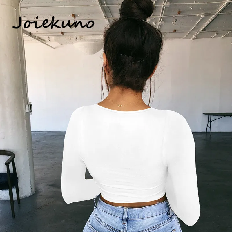 Joiekuno Solid moda feminina сексуальные вечерние топы без бретелек короткий топ с длинным