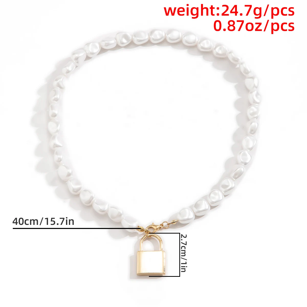 

Salircon Imitation Pearl Lock Pendant Necklace for Women Kop Geometric Beaded Chain Necklace Aesthetic Jewelry Gift 2021 Trend