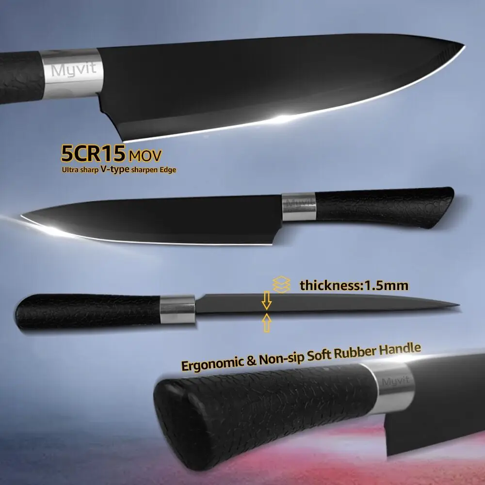 

Chef knife Kitchen Knives set Chef 5CR15 Stainless Steel Non Stick Blade Bread Slicer Utility Santoku Knives 6 Pieces Set