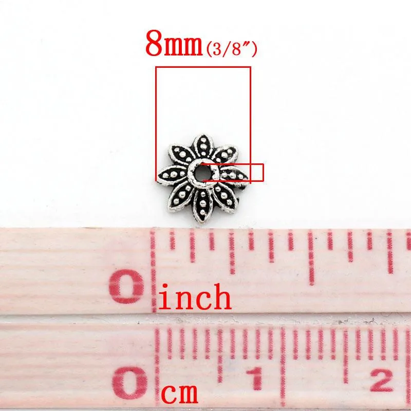 Шапочки для бусин в форме цветка серебристого цвета (подходят 10-12 мм) 8х8 мм