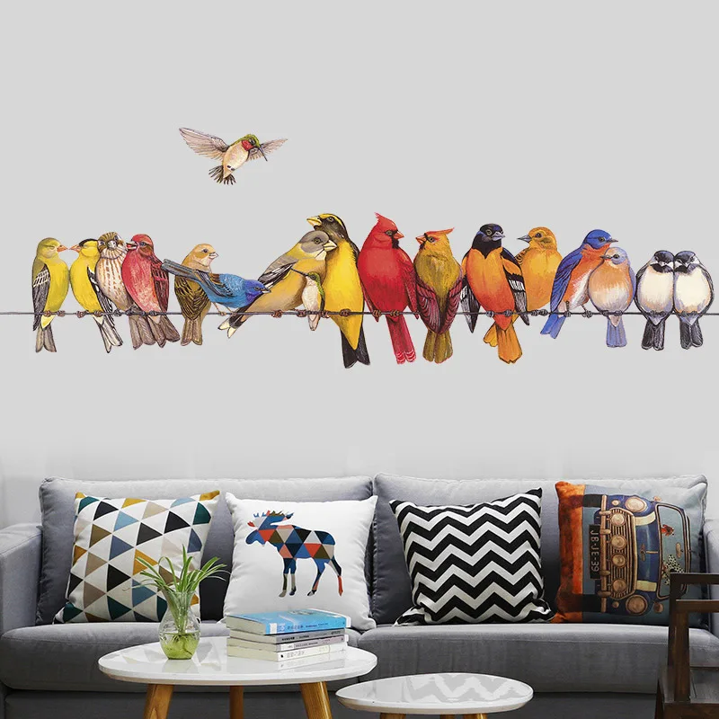 

Creative Colorful Birds Wall Sticker Bedroom Living Room Wall Decor Entrance Sofa Background Decals Self-adhesive Home Decor