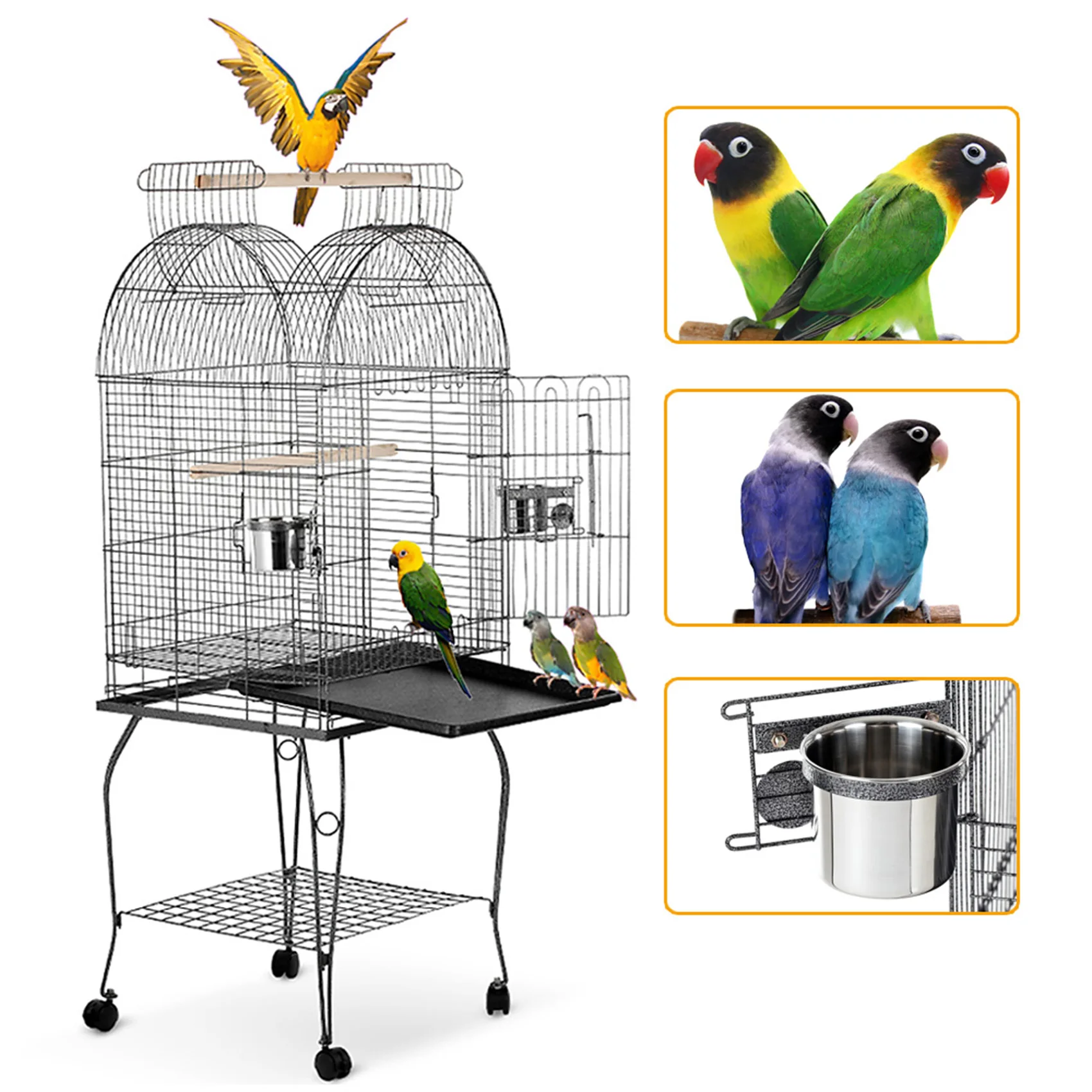 

Pet Bird Cage Metal Wide Tall Large Capacity Multifunction Feeding Rest Fun Easy Cleaning Parrots Macaw Cockatiel Nest Supplies