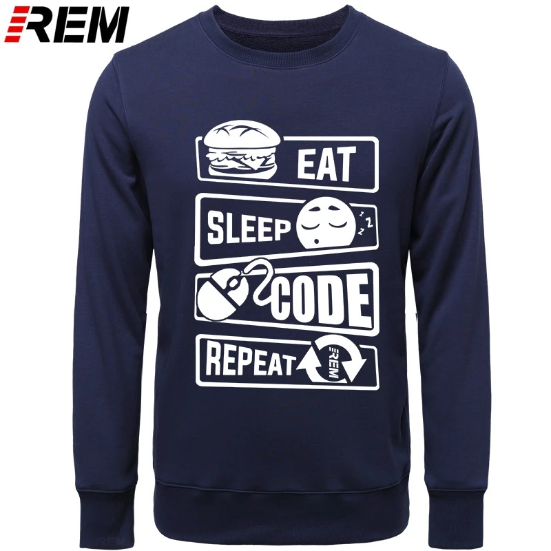 

REM Fashion Eat Sleep Code Programming JAVA HTML Comedy Funny Printed Men Casual LONG Sleeve Tops Hoodies, Sweatshirts