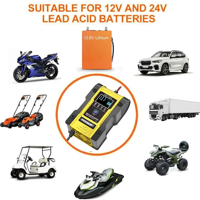 FOXSUR 12 В/24 В Автомобильное зарядное устройство для аккумуляторов 6A 6 в литиевое