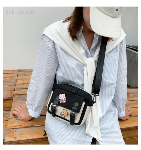 Новинка 2024, милая холщовая женская сумка через плечо для студенток, Корейская версия, маленькая квадратная сумка на одно плечо, Многофункциональная Универсальная сумка через плечо