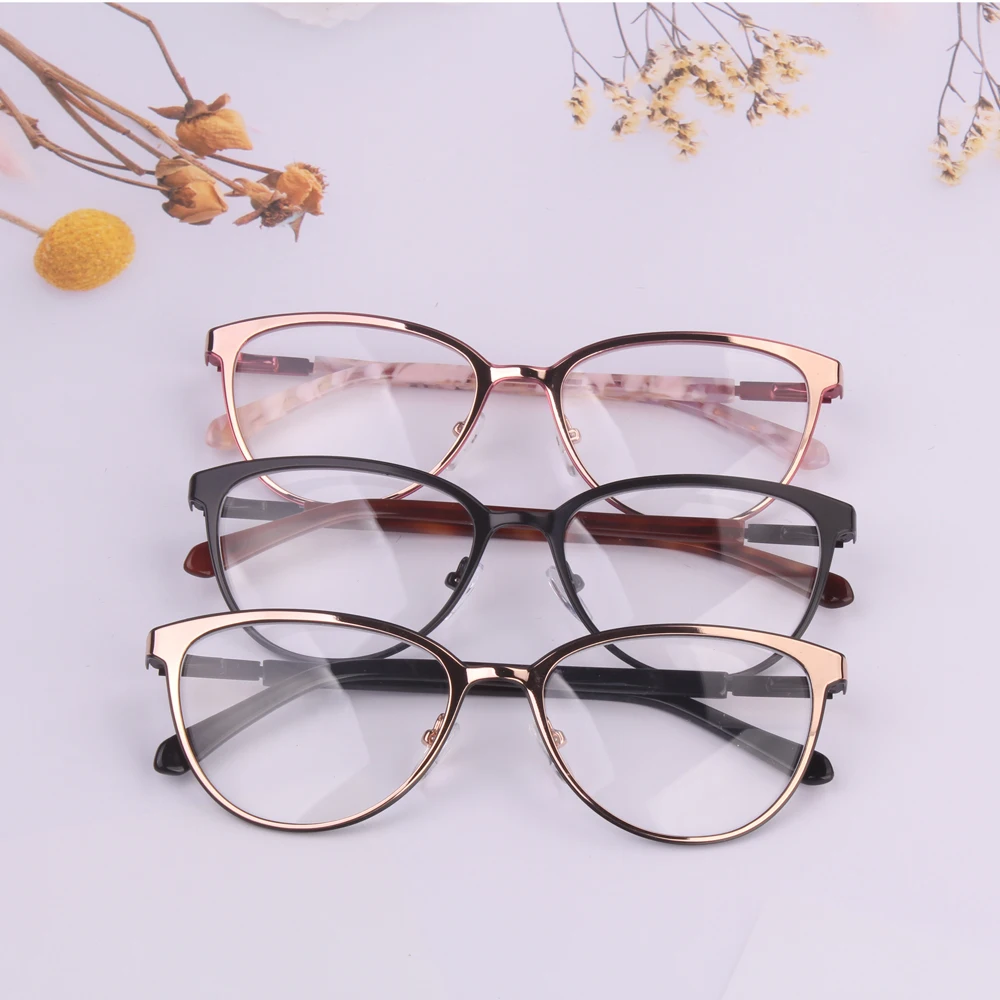 Hot Mix wholesale promotion high quality women glasses cat presbyopia frames montures black gold full rim lunette de vue femme