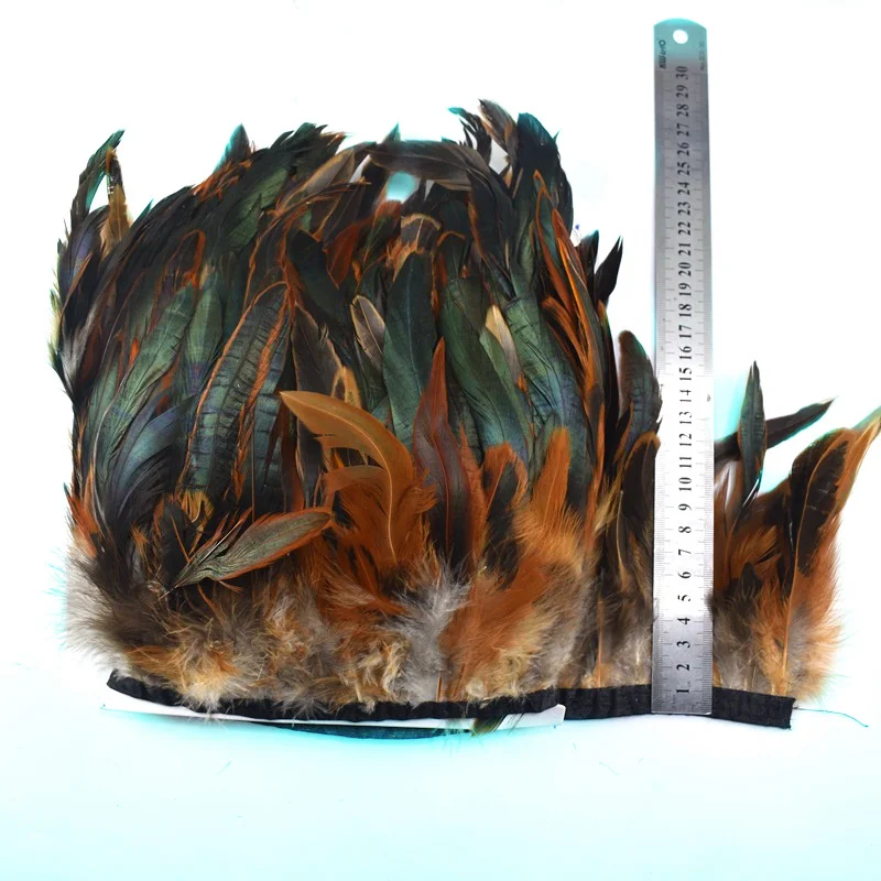 natural 1 метр натуральный петух перья отделка бахрома для рукоделия plumas 13-18 см черные перья ленты DIY швейная одежда вечерние украшения - Цвет: natural