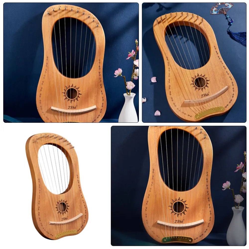 

1 Set Lyre Harp Instrument 10 Strings Mahogany Lyre Instrument Kit Sun God Lyre