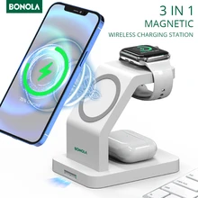 Bonola Qi 15W Magnetic Charger Wireless 3 in 1 for iPhone 12 Pro Max/12Mini Fast Charging Station for Apple Watch/Airpods Pro
