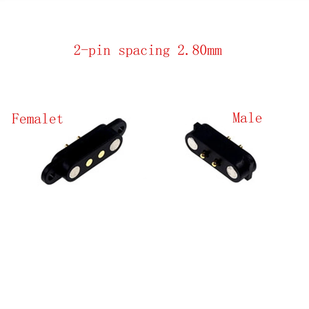 

1-3 Pair Spring-Loaded Magnetic Pogo Pin Connector 2 Pole Pitch 2.8 MM Through Hole Male Female 2A 36V DC Power Charge Probe