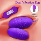 Мощное двойное вибрирующее мини-яйцо из силикона с USB, бесшумный водонепроницаемый стимулятор, массажер для клитора, вибратор, портативная секс-игрушка для женщин