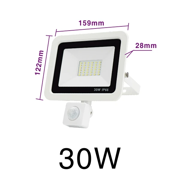 30W Cold White Светодиодный прожектор с датчиком движения PIR, 10 Вт, 20 Вт, 30 Вт, 50 Вт, 100 Вт, белый наружный прожектор, IP66, водонепроницаемый Светодиодный прожектор для ландшафтного освещения - Испускаемый цвет: 30W Cold White