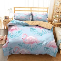 complete double bed cover cartoon pure color flamingo printed comforter duvet clothes with pillowcases king queen sinlge size