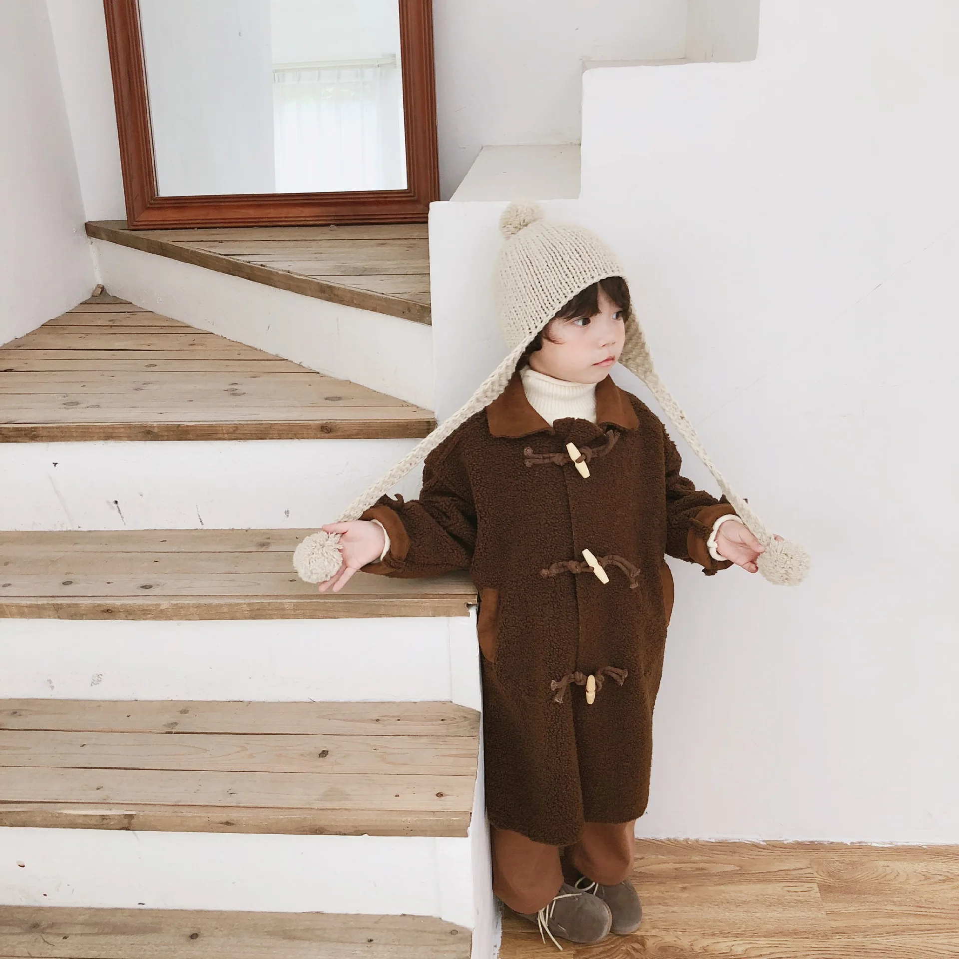 Осенне зимнее меховое пальто для мальчиков и девочек длинное свободная теплая