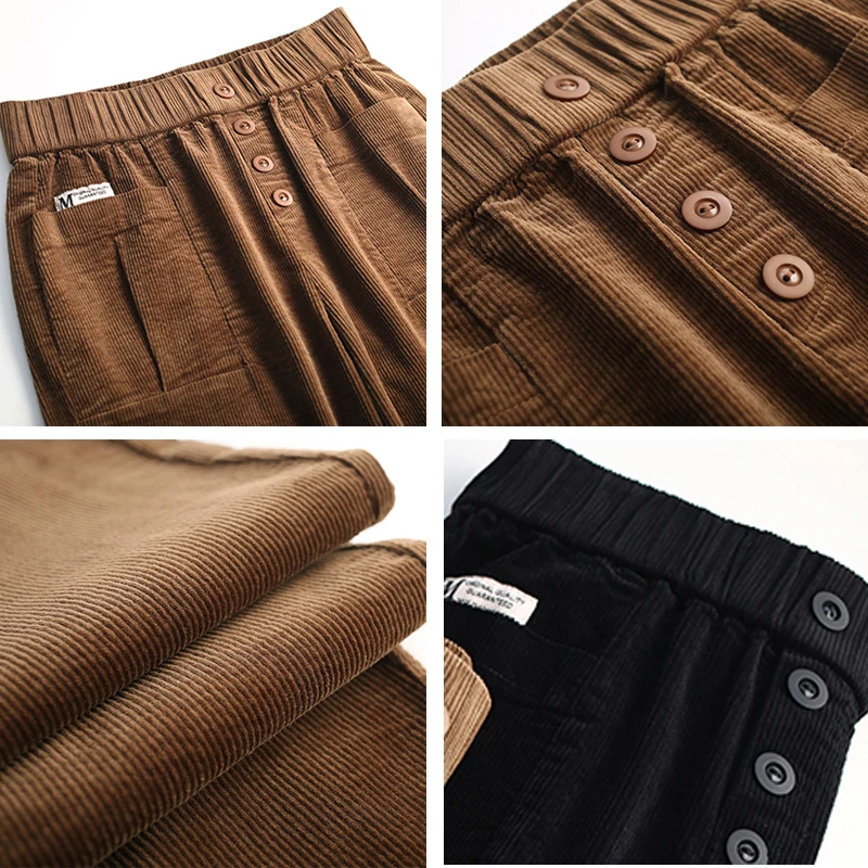 

Loose Elastic High Waist Corduroy Harem Pants Women Vintage Straight Leg Trousers Plus Size 5XL Solid Casual Ankle-Length Pants