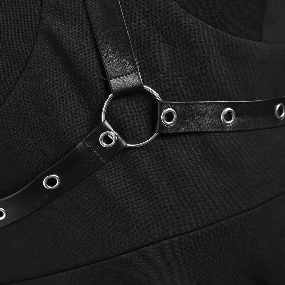 ROSEGAL Plus Size Halloween Cold Shoulder Harness Gothic T-shirt Sexy Hollow Buckle Belt Ribbon Tee Women Cut Out Punk T-Shirt | Женская