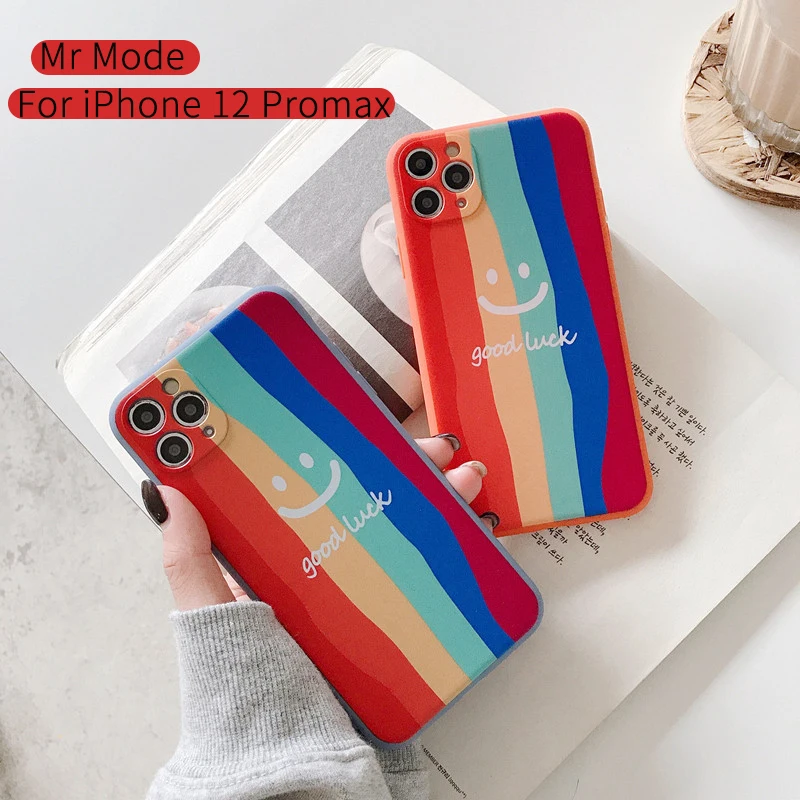 

Cute Smiley Rainbow Protective Cover Anti-fall Phone Case Coque Soft Shell For iPhone 12 Mini 11 Pro XS Max XR X SE 2 8 7 6 Plus