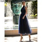 YUNUO темно-синие тюлевые платья в горошек для выпускного вечера винтажные платья с высокой горловиной аппликациями жемчужинами для мам для выпускного вечера