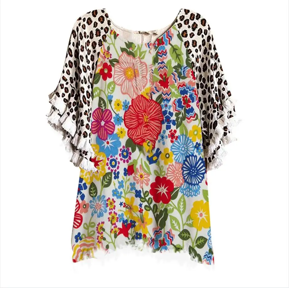 

Printed Loose Floral Korean Fashion Spring Autumn Summer Vintage Clothes For Women T-Shirt Tops Blouses Vetement Femme 2021