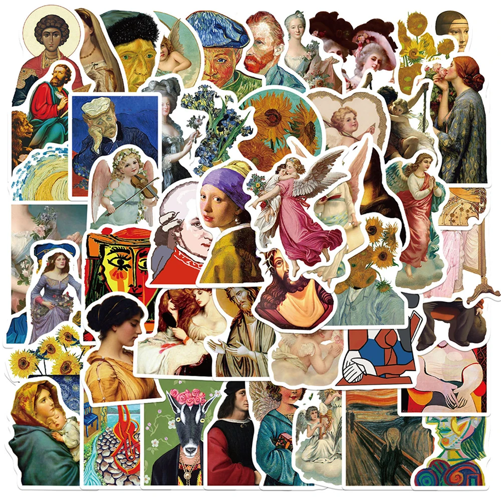 

50PCS World Artist Famous Painting Stickers Cool Decals DIY Bike Skateboard Fridge Guitar Laptop Luggage Graffiti Sticker Toy