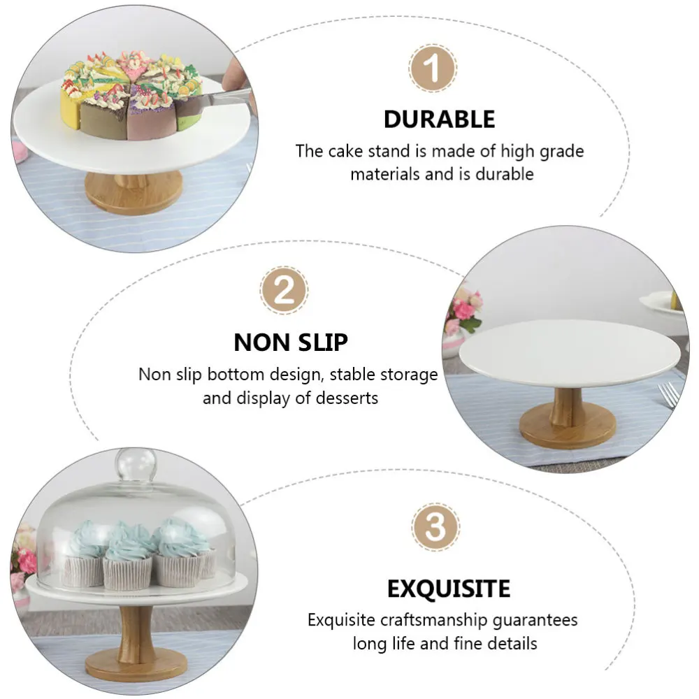 

1Pc Ceramics Wooden Cake Plate Simple Cake Rack Delicate Wedding Dessert Table