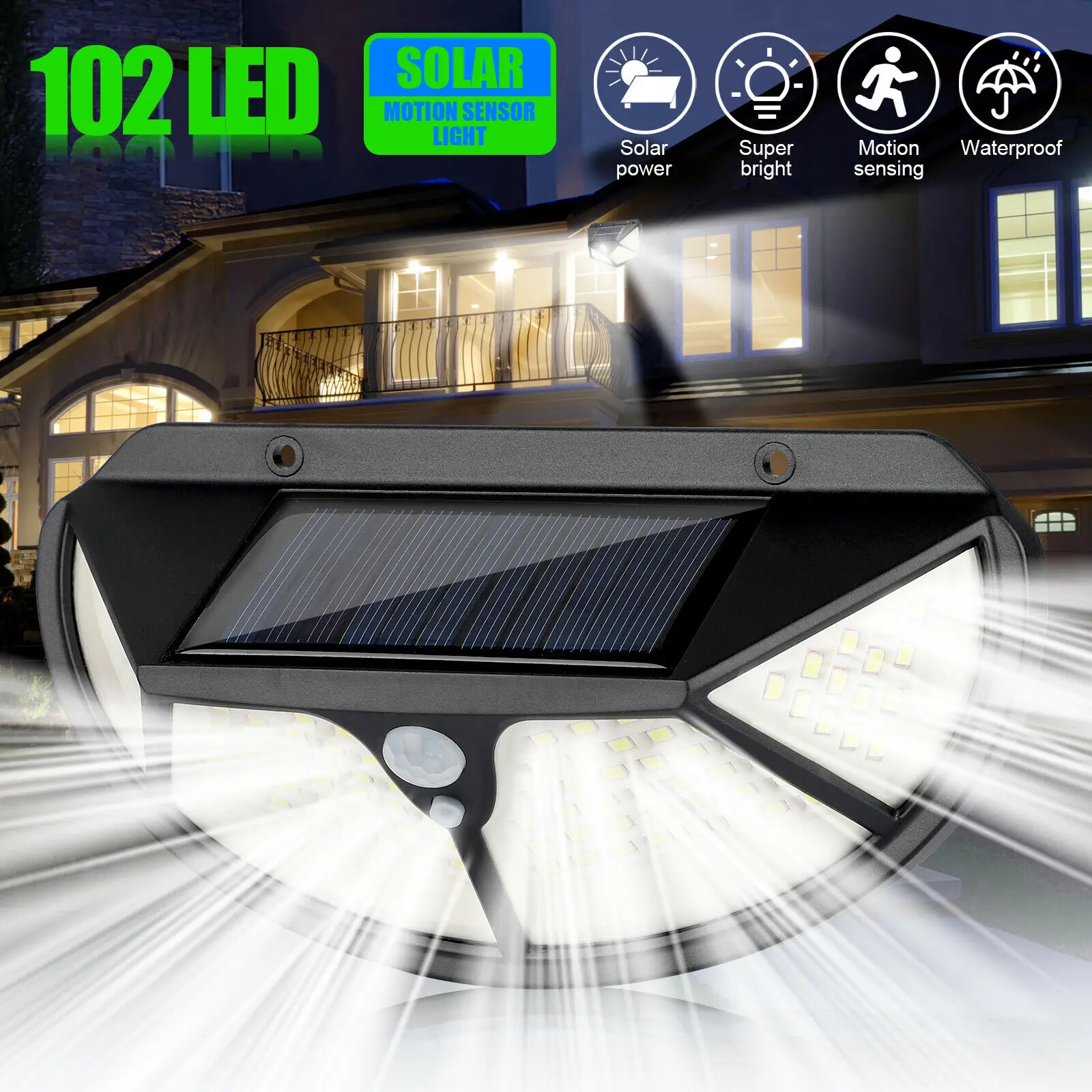 

Уличная настенная лампа на солнечной батарее, с четырьмя сторонами, 102 светодиодов