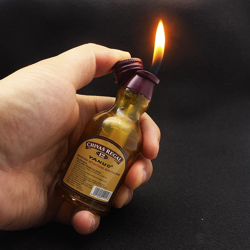 

2020 NEW Multifunctional Beer Bottle Opener Shape Inflatable Open Flame Lighter Creative Wine Bottle