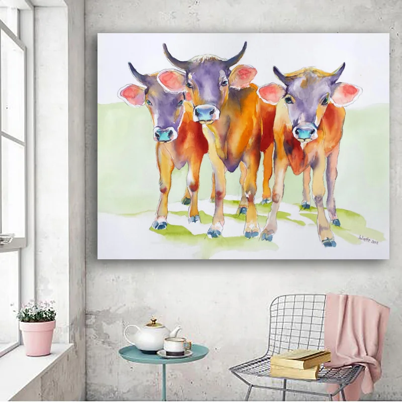 Настенная декоративная живопись красочные картины с мультяшными коровами для