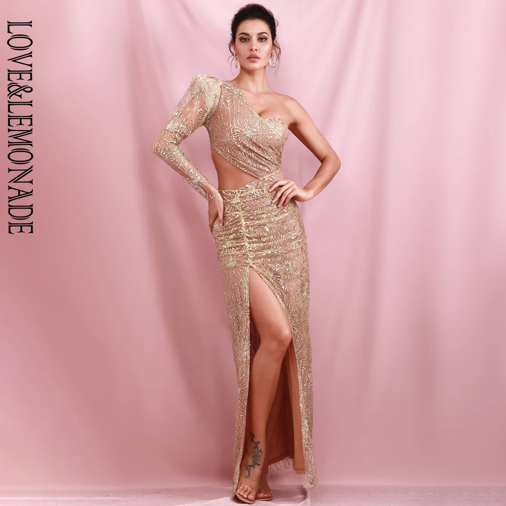 Женское платье с открытыми плечами LOVE &amp LEMONADE длинное из искусственной кожи