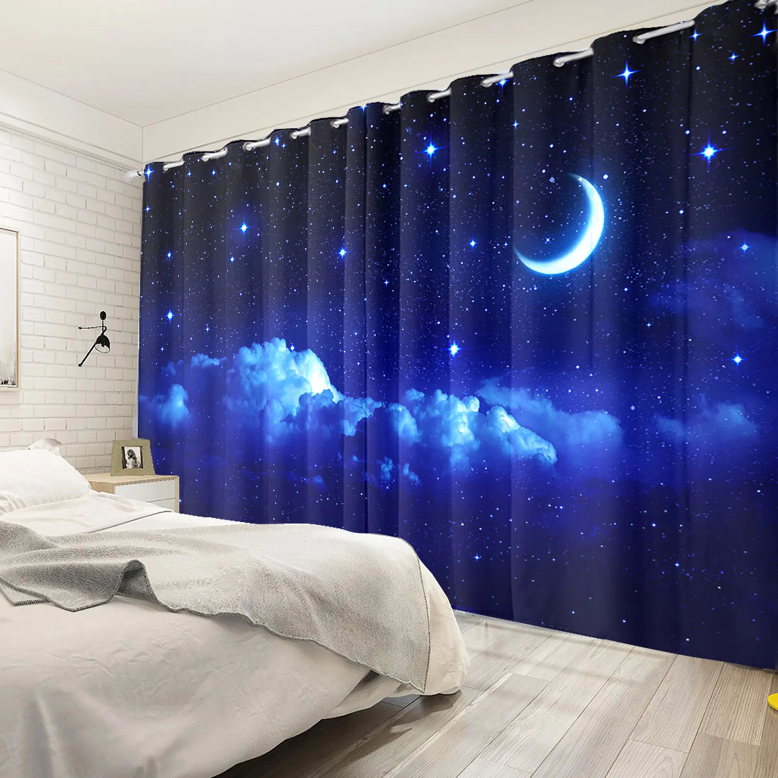

Очаровательные шторы с изображением ночного звездного неба для гостиной, спальни, Луны и светящиеся звезды, домашний декор с принтом, 100% пол...