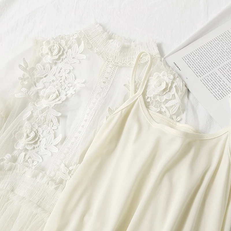 Женское винтажное кружевное платье длинное Сетчатое с рукавами-фонариками