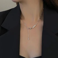eight pointed star pearl necklaces for women friend shiny zircon luxury pendant necklace splicing silver chain kpop jewelry gift