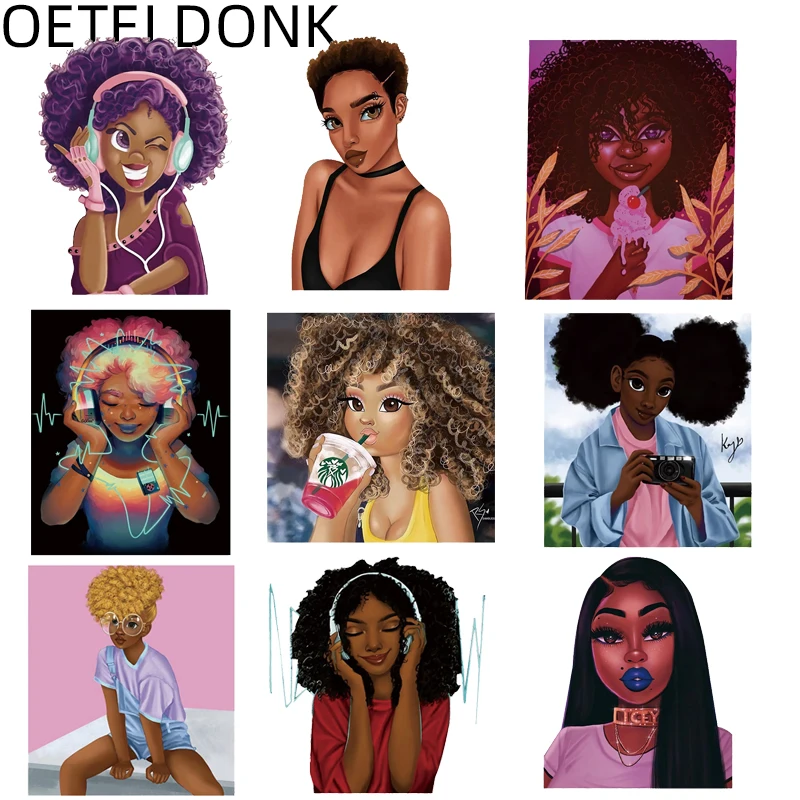 

Beauty African Girl Iron on Transfer Patches Thermal Sticker on Clothes Heat Transfer DIY T-shirt Patches for Clothing DIY Girls