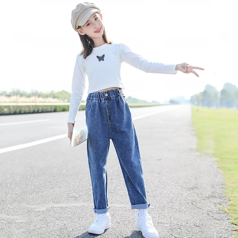 

Girls' jeans spring 2021 new children's spring and autumn trousers, big children's casual pants