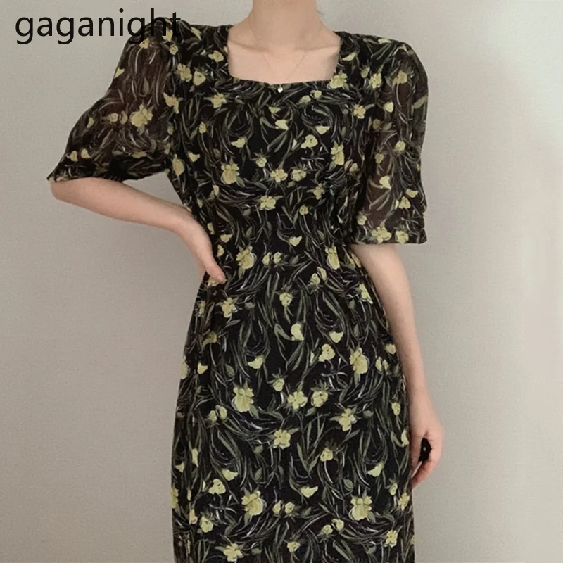 Женское шифоновое платье Gagagnight длинное с коротким рукавом в Корейском стиле