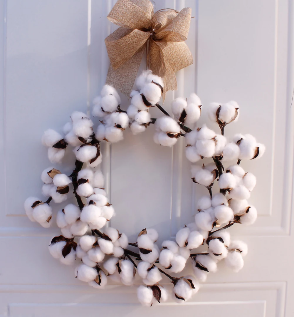 

14 Inch Real Cotton Wreath Farmhouse Decor Christmas Vintage Wreath