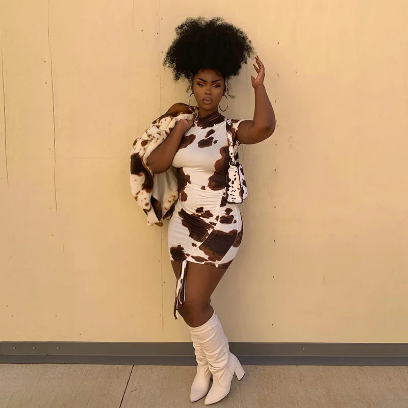 Женское облегающее платье с принтом летнее эластичное Клубное мини на завязках