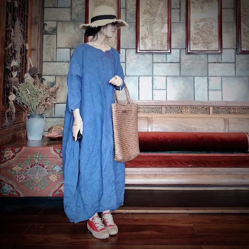 Женское свободное льняное платье с вышивкой женское винтажное d женские платья