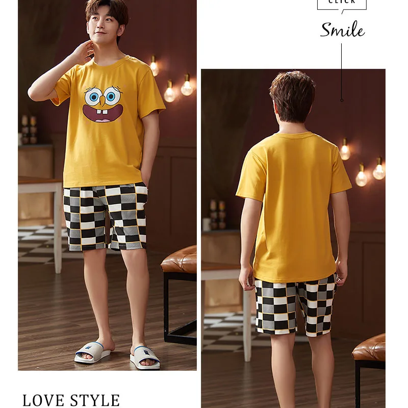 Pajamas Set Men T Shirt Shorts Women Dress Pajama Unit Cotton Home Sleepwear Cartoon Funny Lounge Short Sleeve  sleepwear men