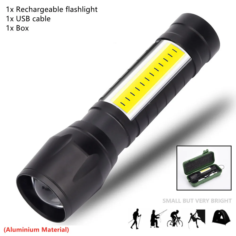

Mini Rechargeable LED Flashlight XPE + COB Lamp Beads Flashlight with 3 Modes for Outdoor Adventure Waterproof Camping Light
