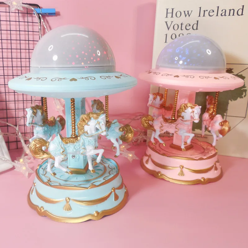 Цветная КАРУСЕЛЬ ВРАЩАЮЩАЯСЯ лошадь музыкальная шкатулка Звездное небо