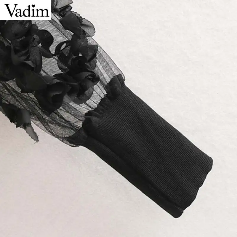 Vadim Женская Соблазнительная прозрачная из тюли короткая блузка прозрачный длинный рукав обрезанный Женский Топ стильные вечерние Клубные рубашки blusas LB543