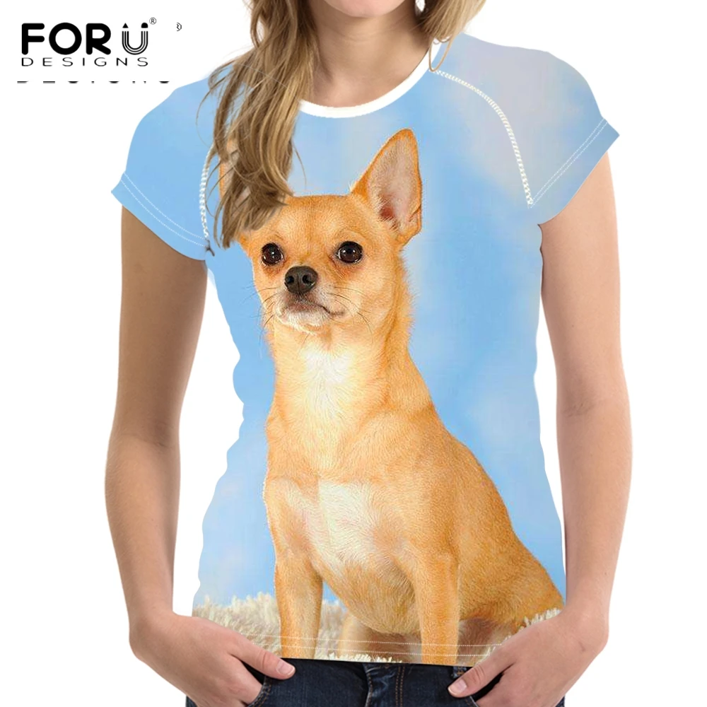 

Стильные женские летние футболки FORUDESIGNS, милые 3D футболки с принтом чихуахуа, собаки, футболки для девочек-подростков, топ с коротким рукаво...