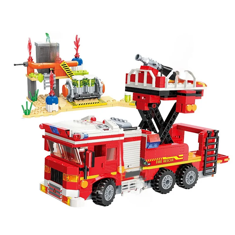 

539Pcs Educational Building Blocks DIY Toys For Kids Boys Enlighten 12013 Firefighting Rescue Truck Figure Models Small Bricks