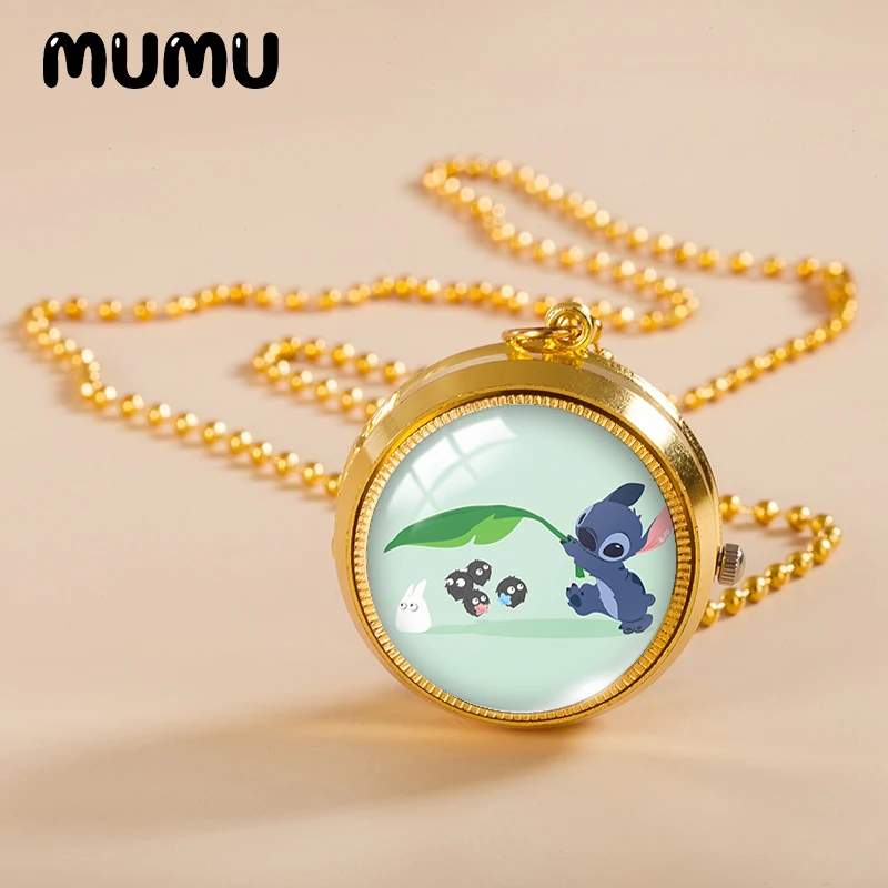 Новинка 2021 карманные часы с изображением Лило и ститча ожерелье ангел золотой