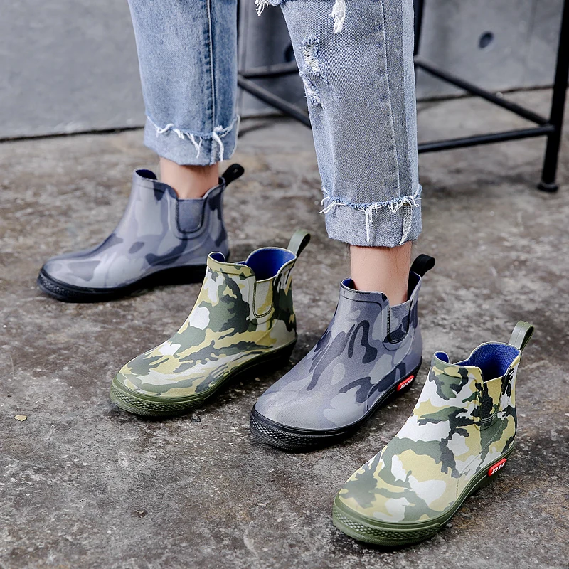 Короткие резиновые сапоги Челси ПВХ мужские камуфляжные галоши мягкая подошва