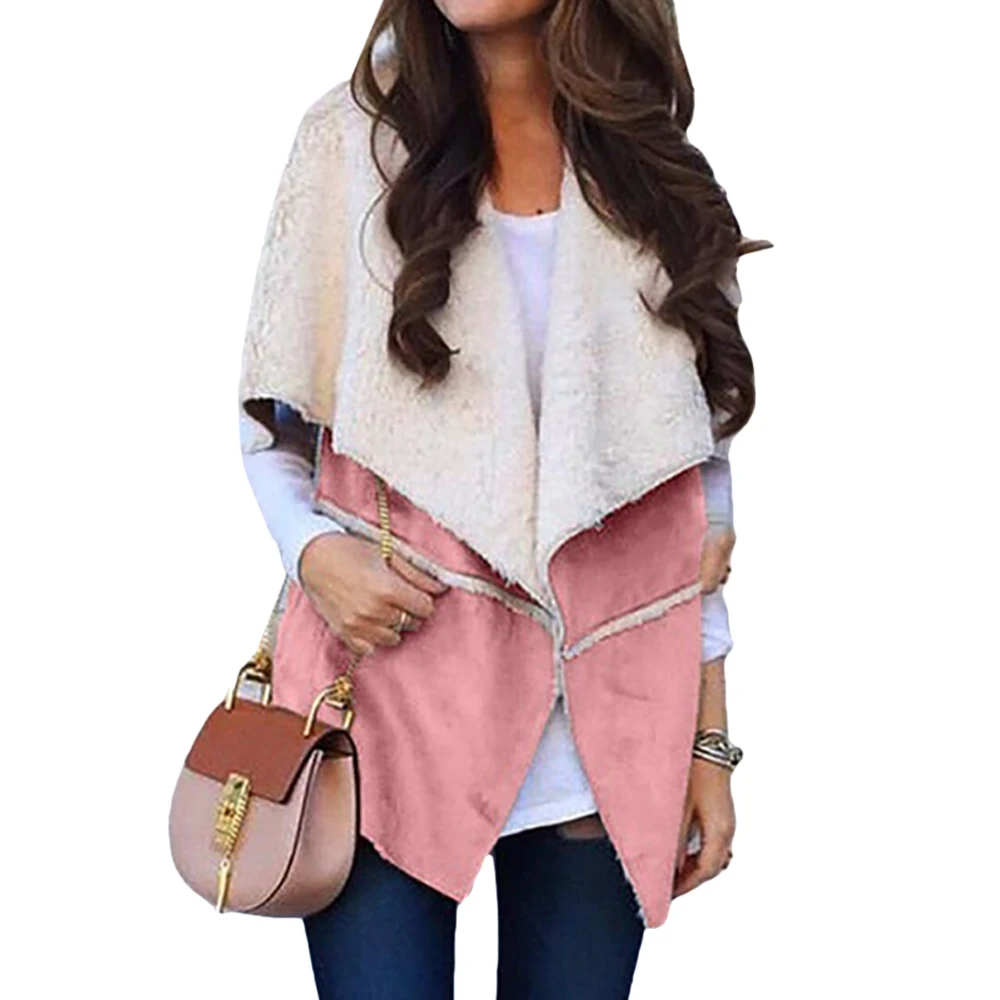 

Women Fleece Cardigan Vests Sleeveless Large Lapel Solid Tops Coat Female Casual Warm 2020 New Fashion Jacket Overcoat
