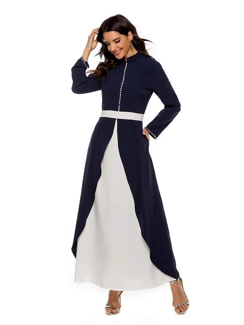 European and American New Middle East Stitching Dress Contrast Color Beaded Fashion Long Skirt Robe Muslim Sets Abaya | Тематическая