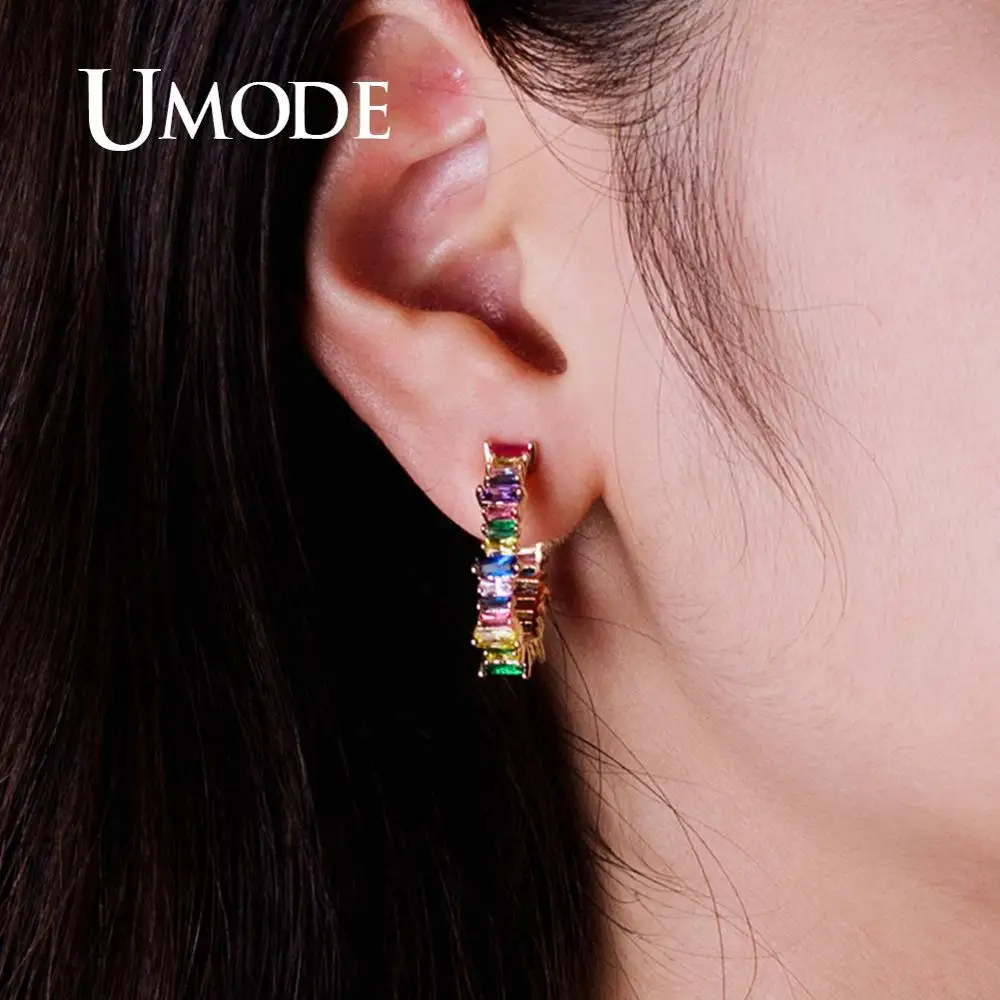 Женские серьги-кольца UMODE в Корейском стиле винтажные разноцветные золотые